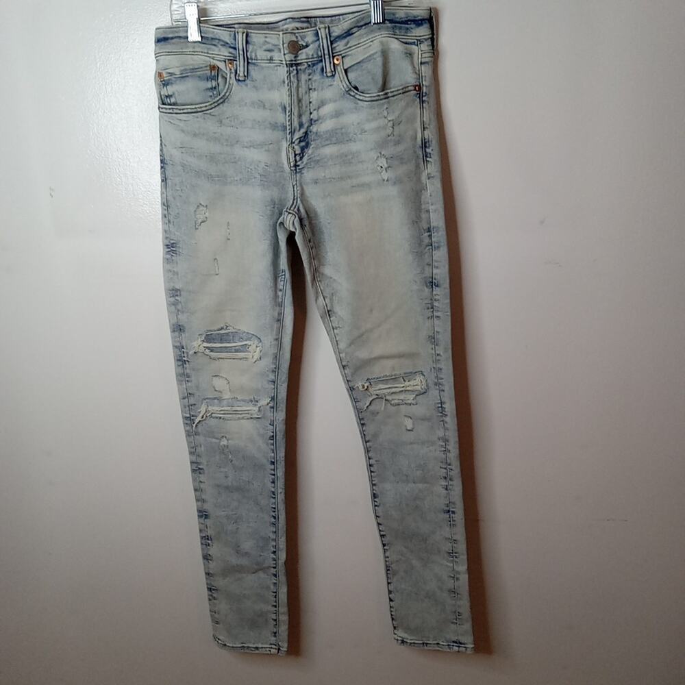 American Eagle Airflex 360 Patched Skinny Distressed Jean Blue Size 32X34